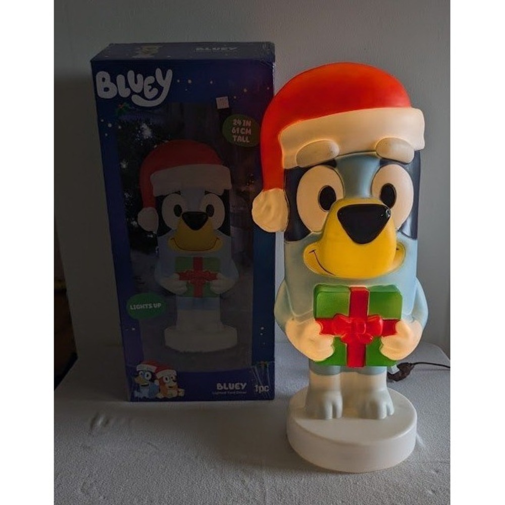 Bluey‎ Christmas Blow Mold 24" Lighted Yard Decor Santa Holiday Statue Retro NEW